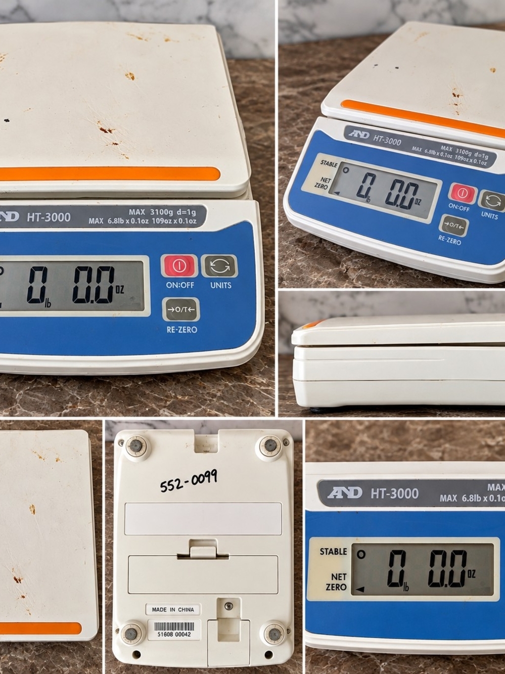 A&D HT-3000 Digital Scale in White and Blue with Orange Accent